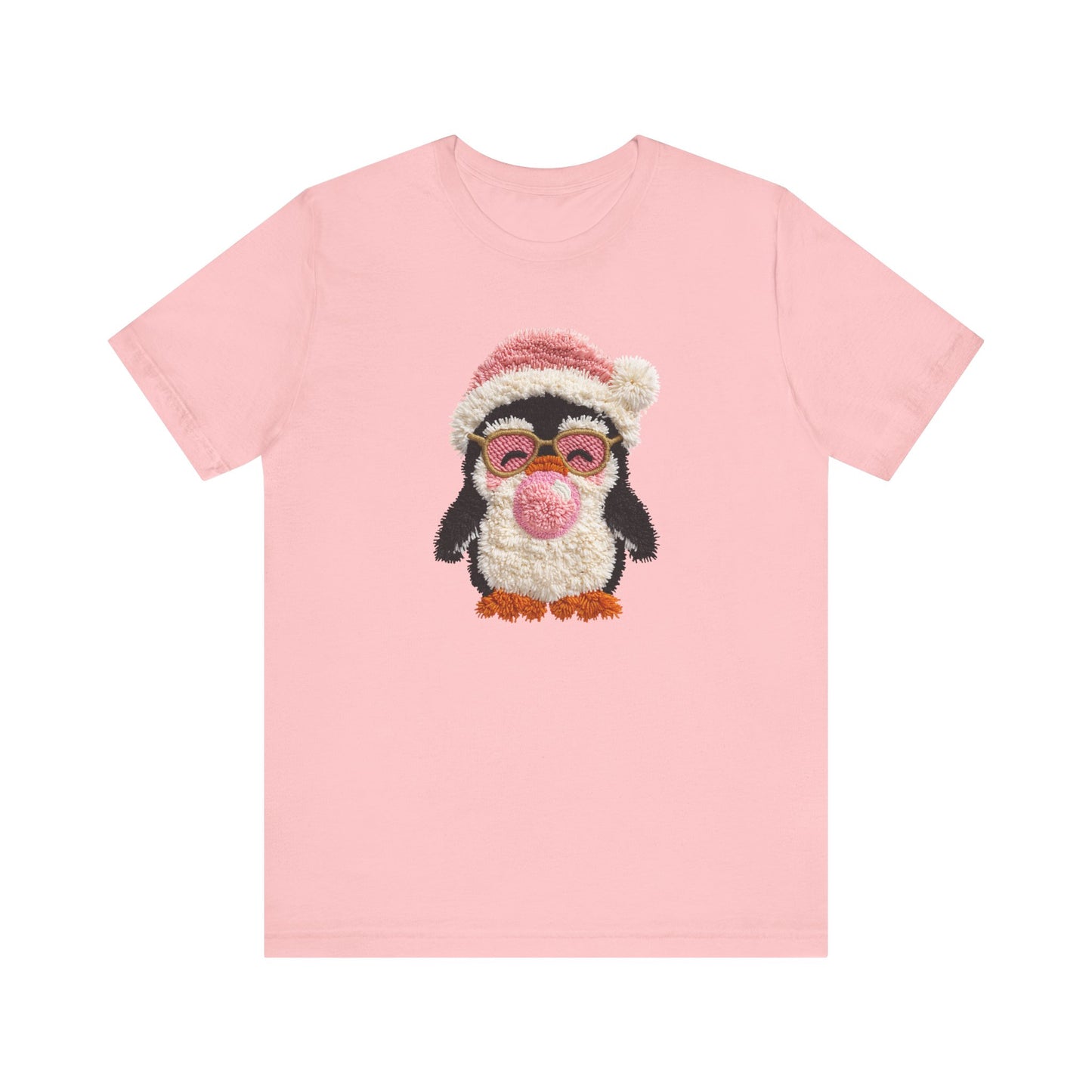 Cute Penguin Bubble Gum Christmas T-Shirt - Faux Yarn