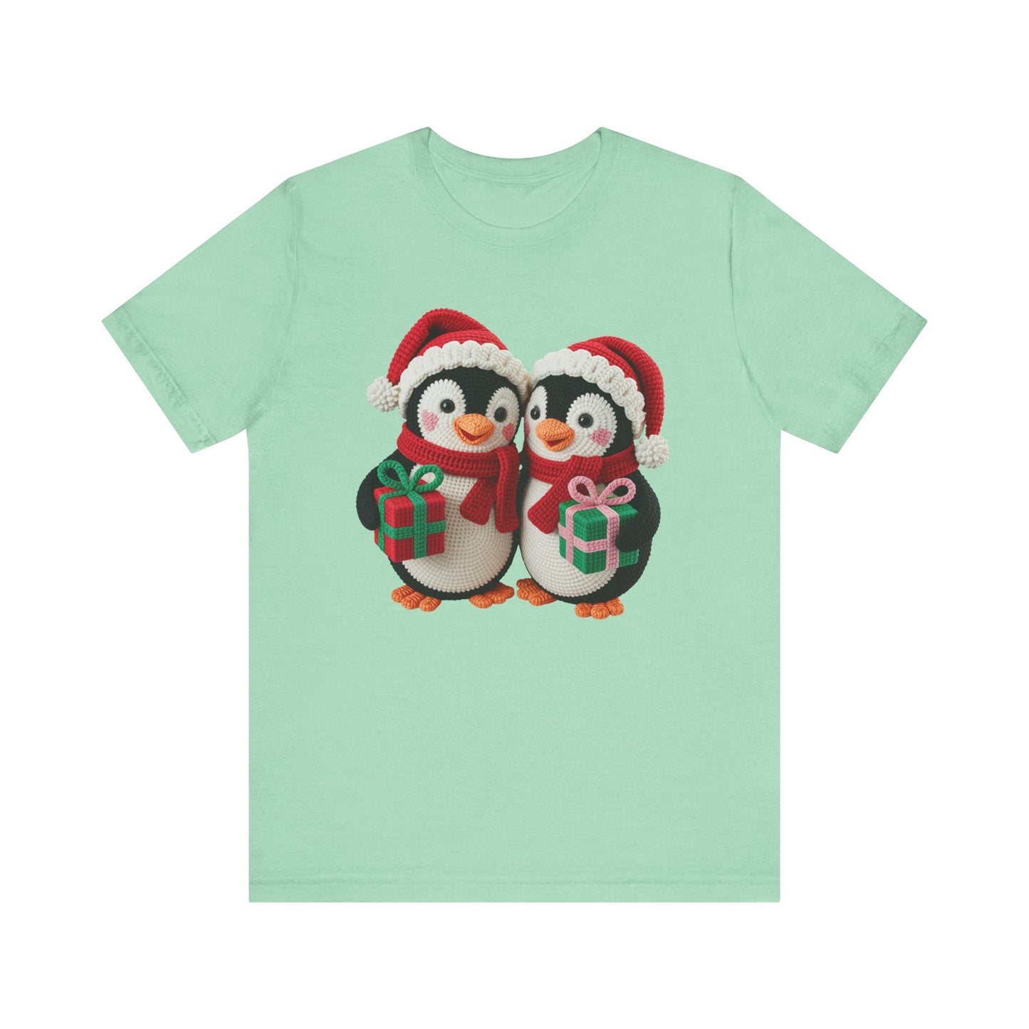 Cute Christmas Penguins T-Shirt - Faux Yarn