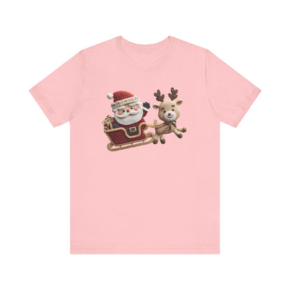 Santa Sleigh Christmas T-Shirt - Faux Yarn