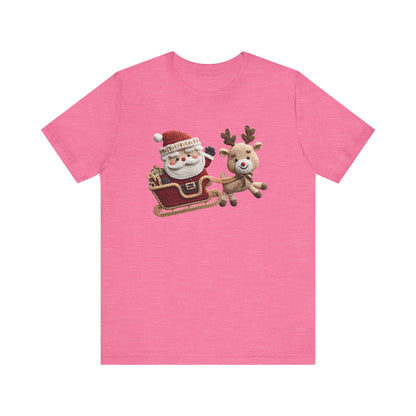 Santa Sleigh Christmas T-Shirt - Faux Yarn