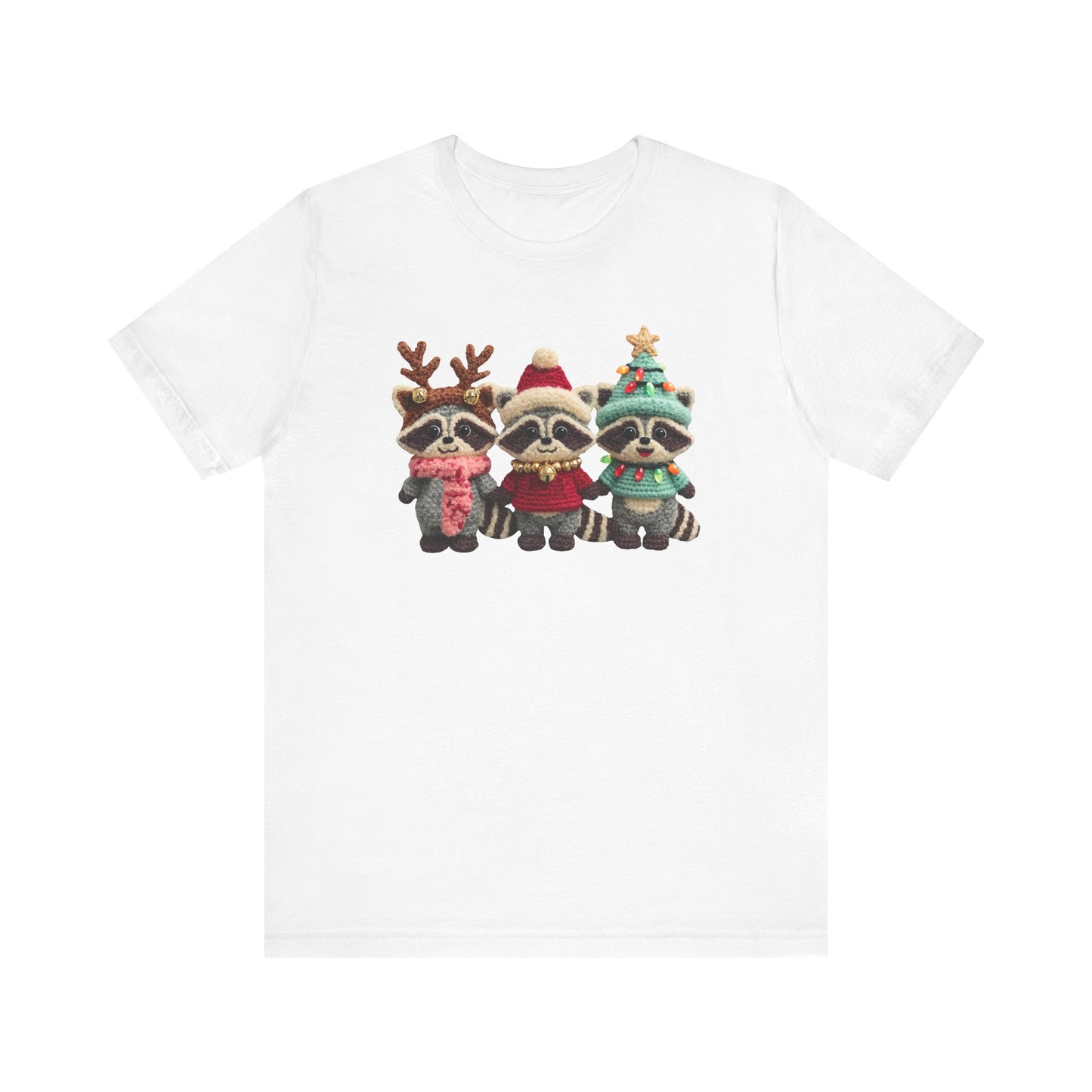 Cute Christmas Racoons T-Shirt - Faux Yarn