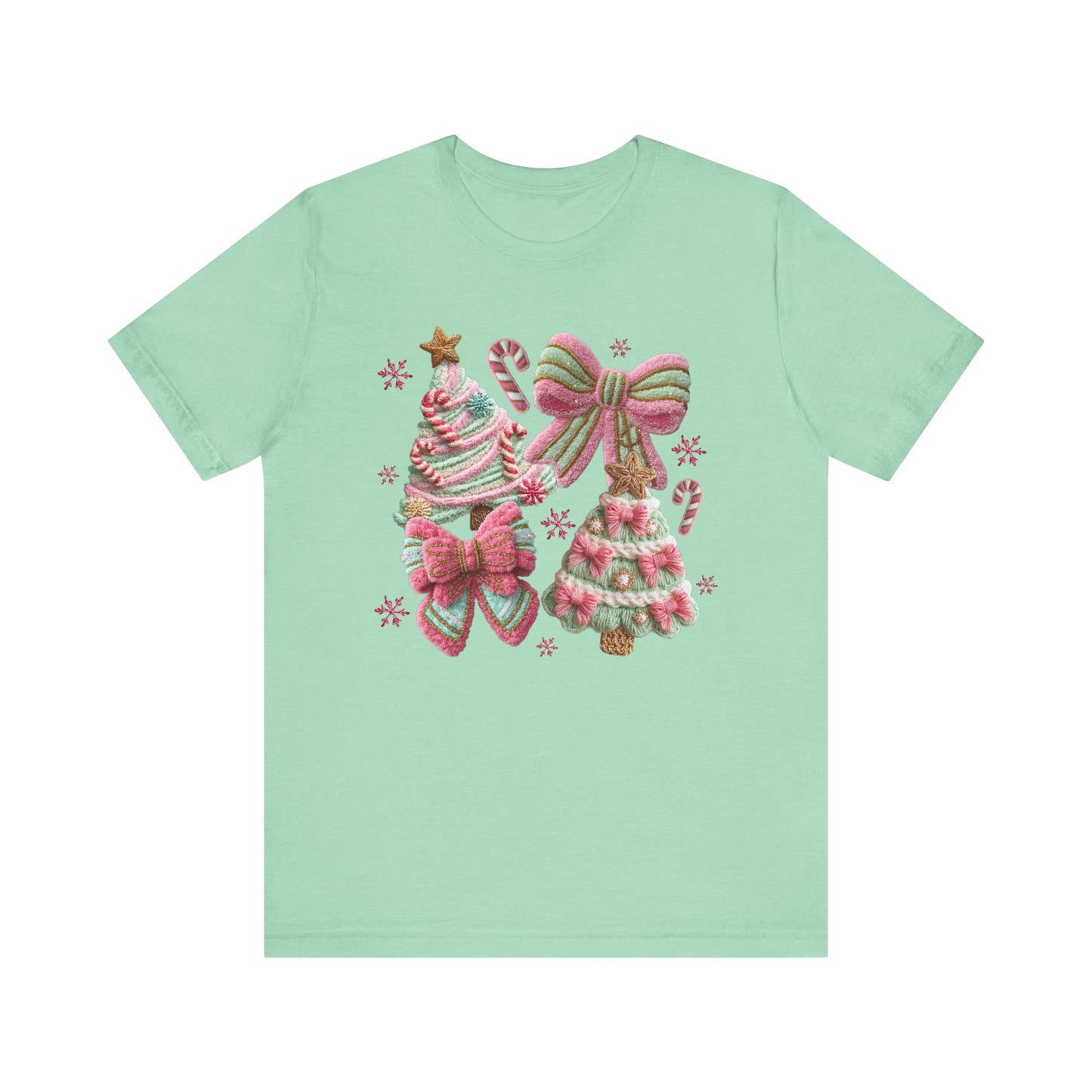 Pastel Pink Bows Coquette Christmas T-Shirt - Faux Yarn