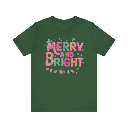 Merry & Bright Christmas T-Shirt - Faux Yarn