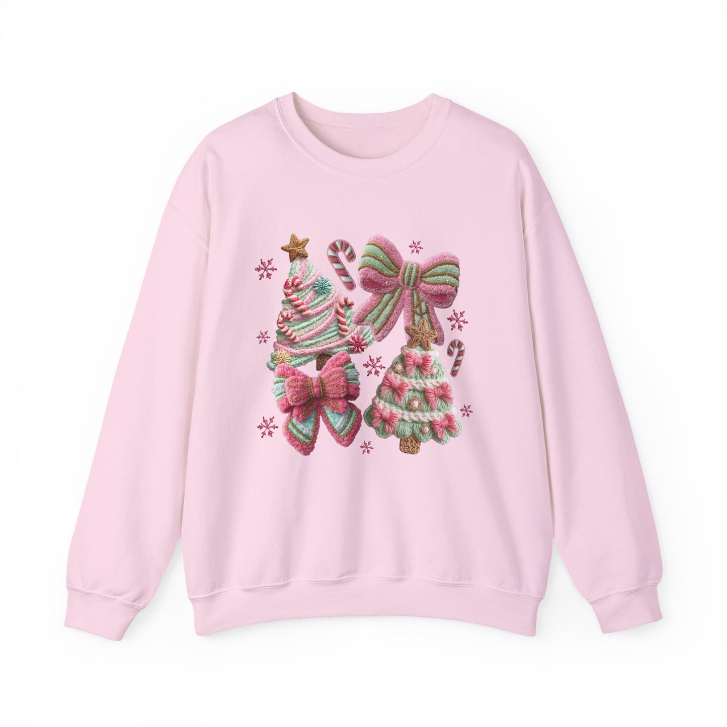 Pastel Pink Bows Coquette Christmas Sweatshirt - Faux Yarn