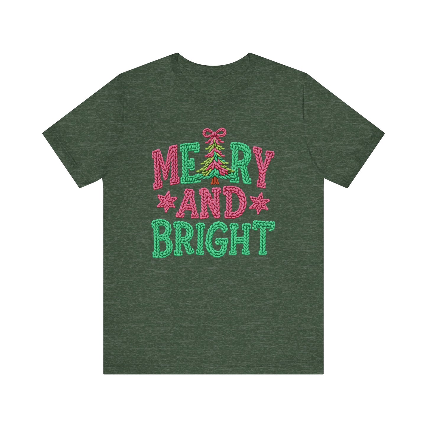 Merry & Bright Christmas T-Shirt - Faux Yarn