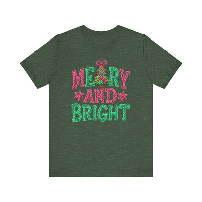 Merry & Bright Christmas T-Shirt - Faux Yarn
