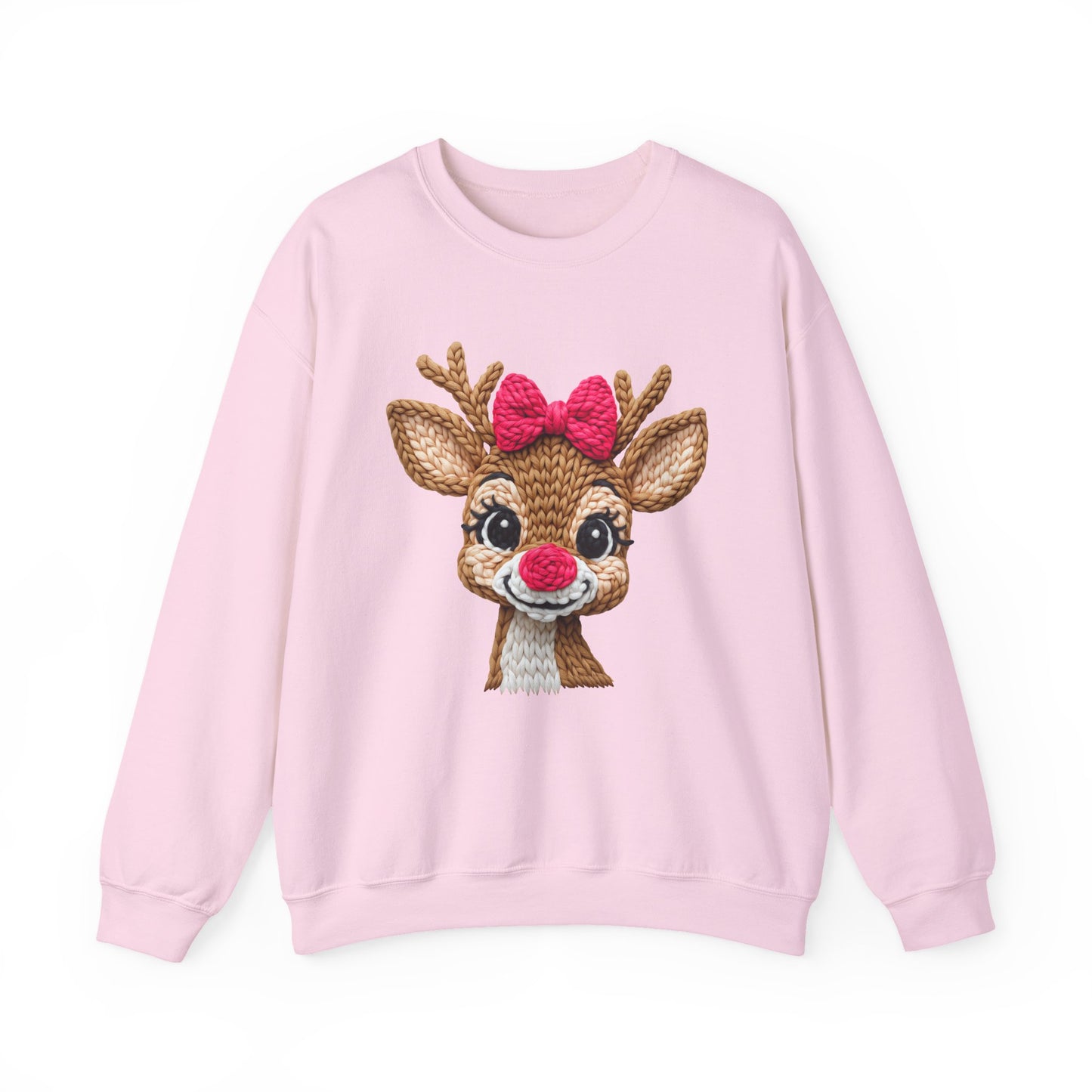 Cute Reindeer Face Christmas Sweatshirt - Faux Yarn