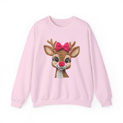 Cute Reindeer Face Christmas Sweatshirt - Faux Yarn