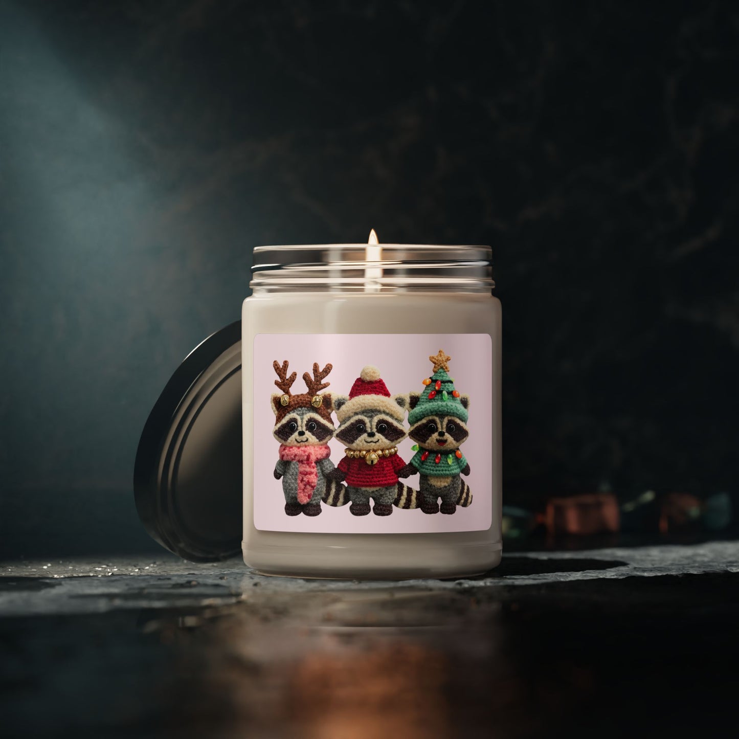Cute Christmas Racoons 9oz Scented Soy Candle