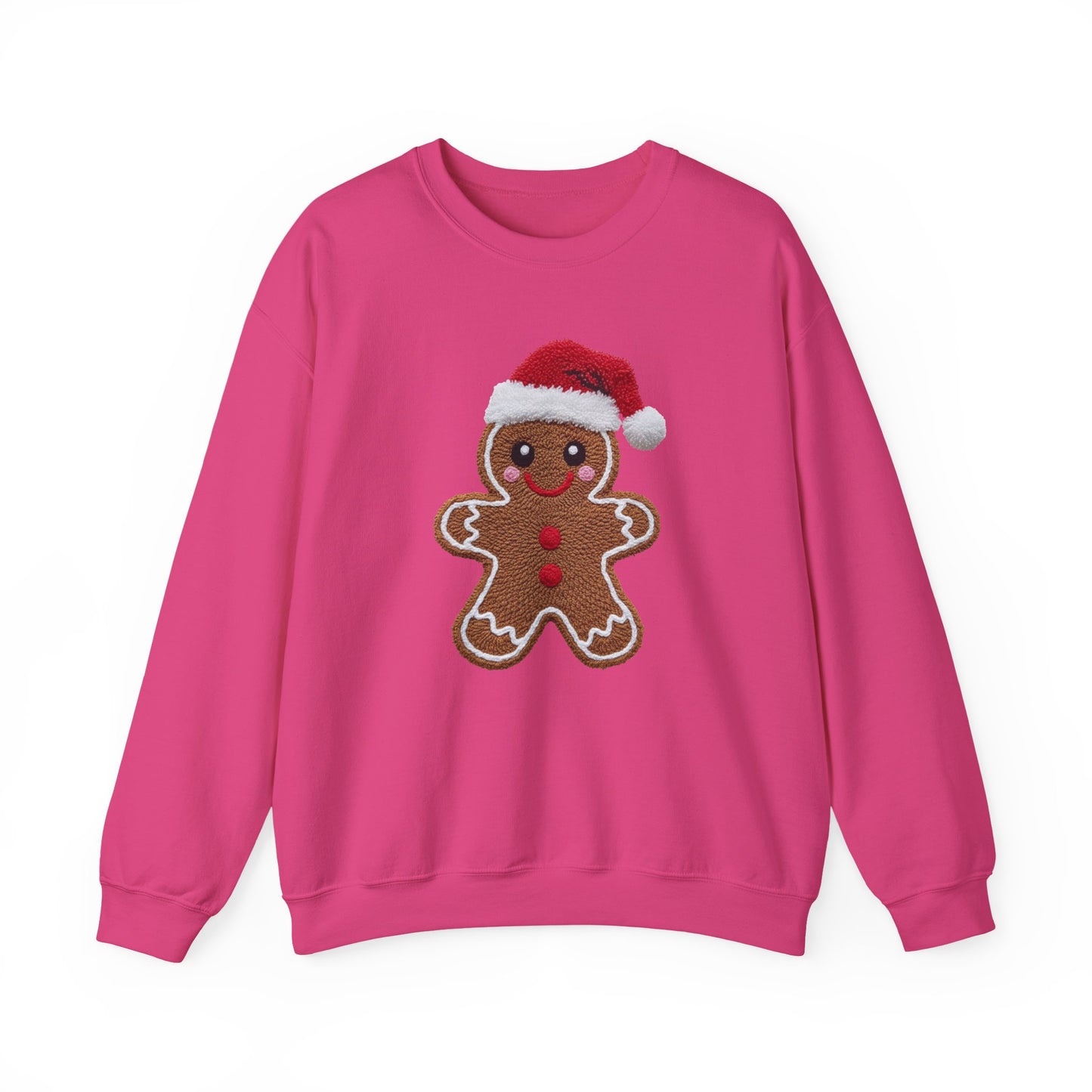 Gingerbread Man with Santa Hat Christmas Sweatshirt - Faux Yarn