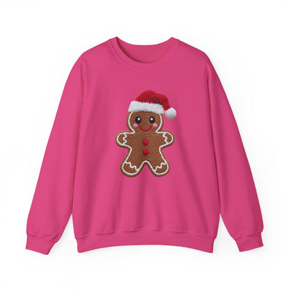 Gingerbread Man with Santa Hat Christmas Sweatshirt - Faux Yarn