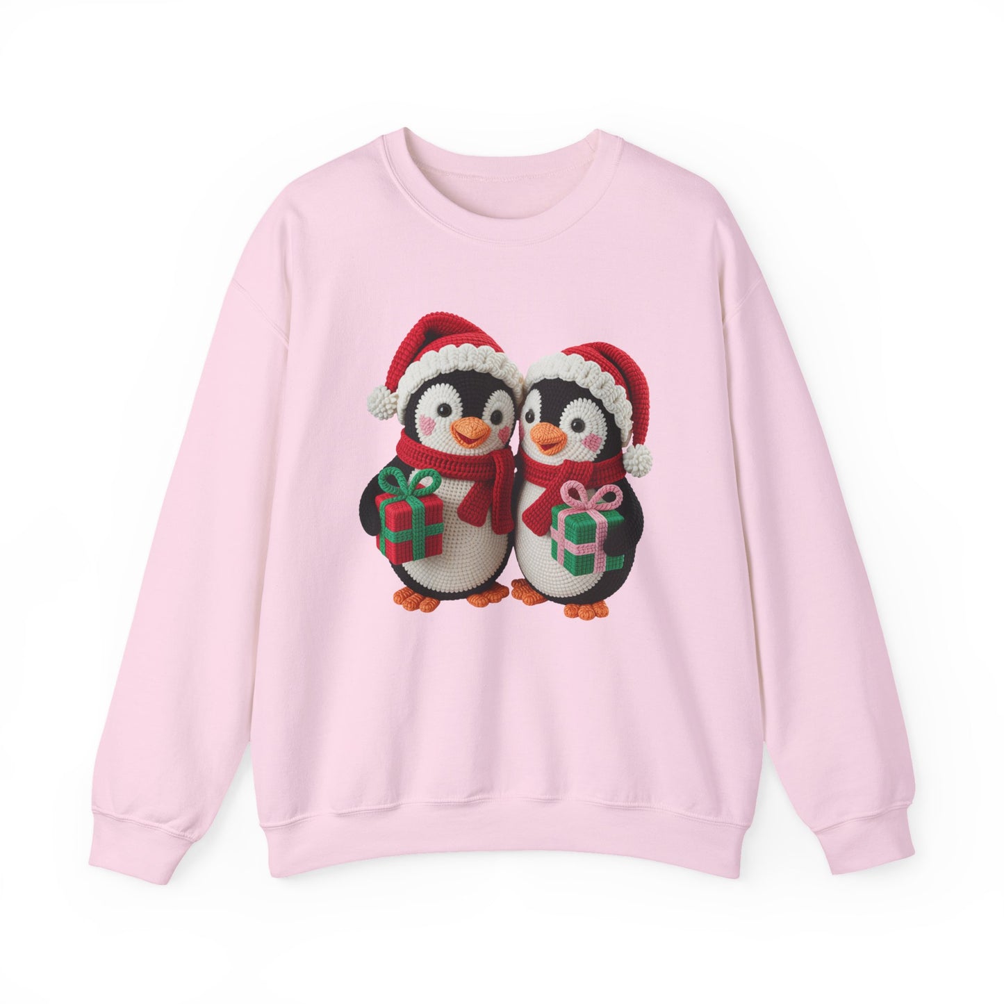 Cute Christmas Penguins Sweatshirt - Faux Yarn