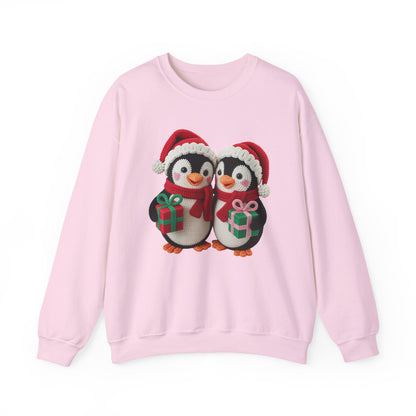 Cute Christmas Penguins Sweatshirt - Faux Yarn