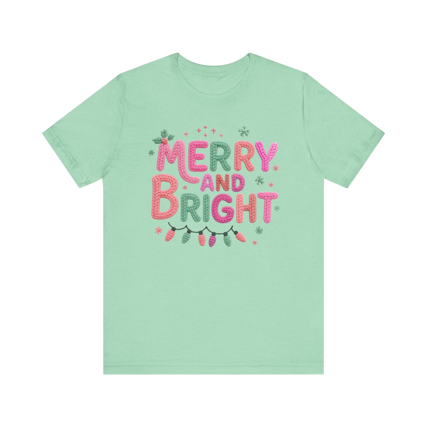 Merry & Bright Christmas T-Shirt - Faux Yarn