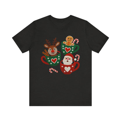 Coffee Cup Crew Christmas T-Shirt - Faux Yarn