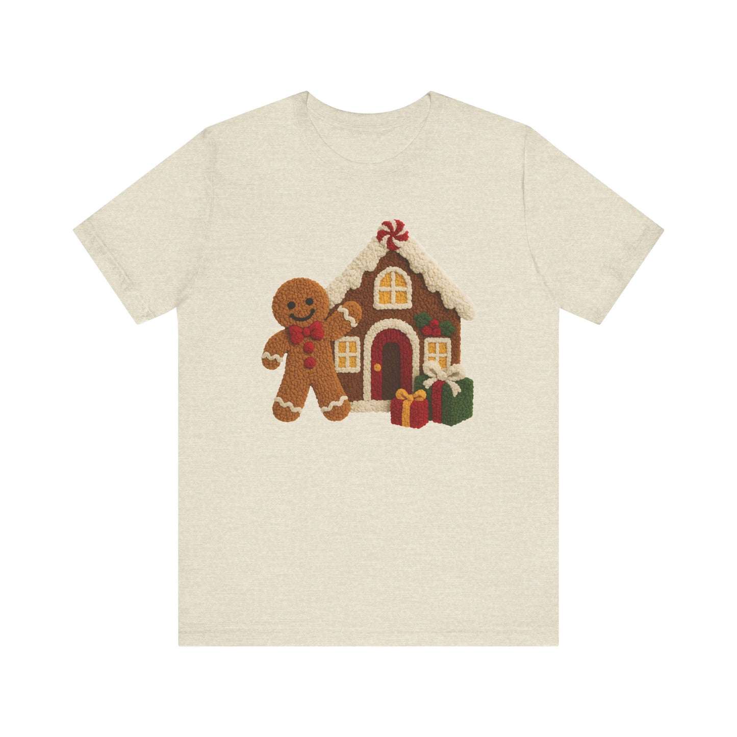 Ginger Bread Man House Christmas T-Shirt - Faux Yarn