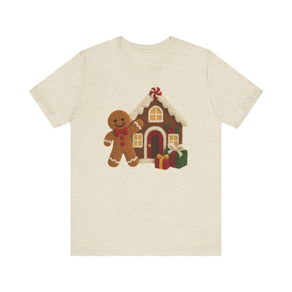 Ginger Bread Man House Christmas T-Shirt - Faux Yarn
