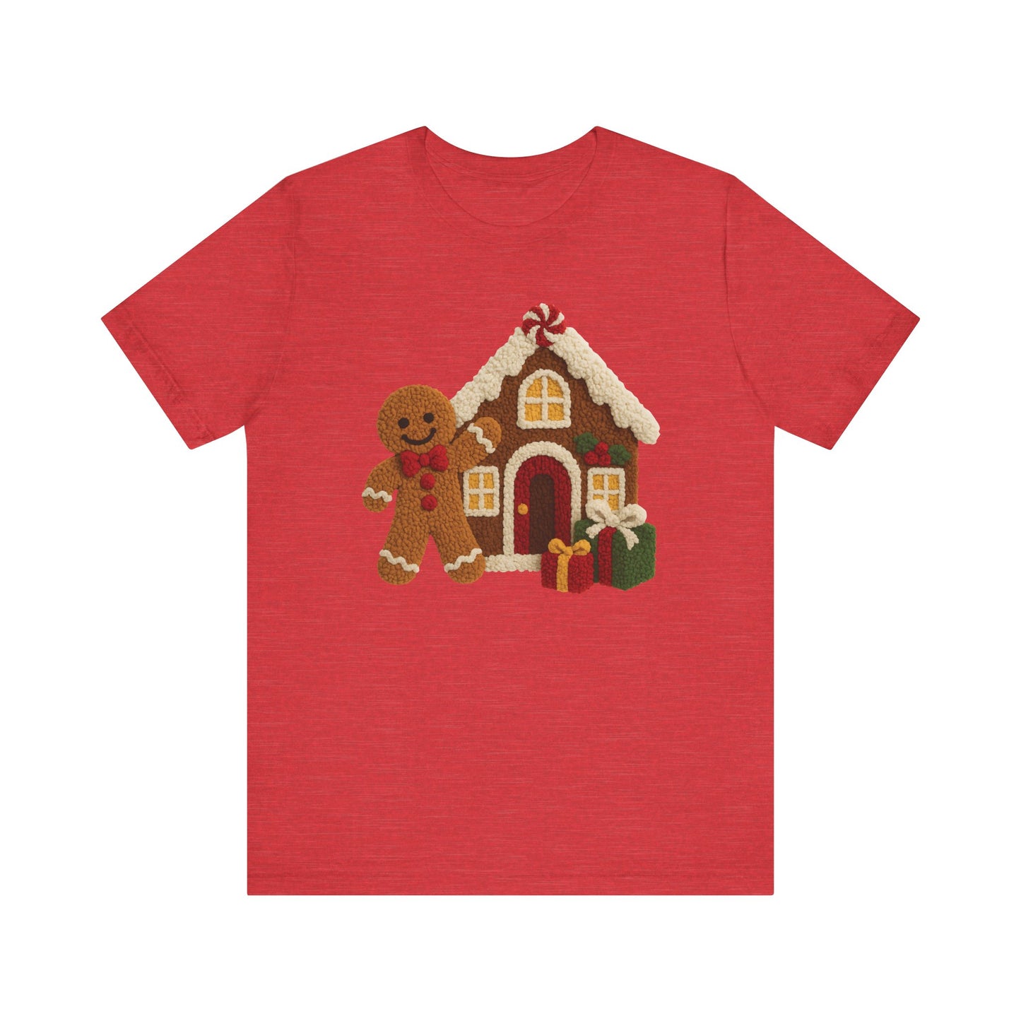 Ginger Bread Man House Christmas T-Shirt - Faux Yarn