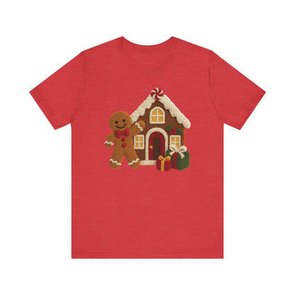 Ginger Bread Man House Christmas T-Shirt - Faux Yarn