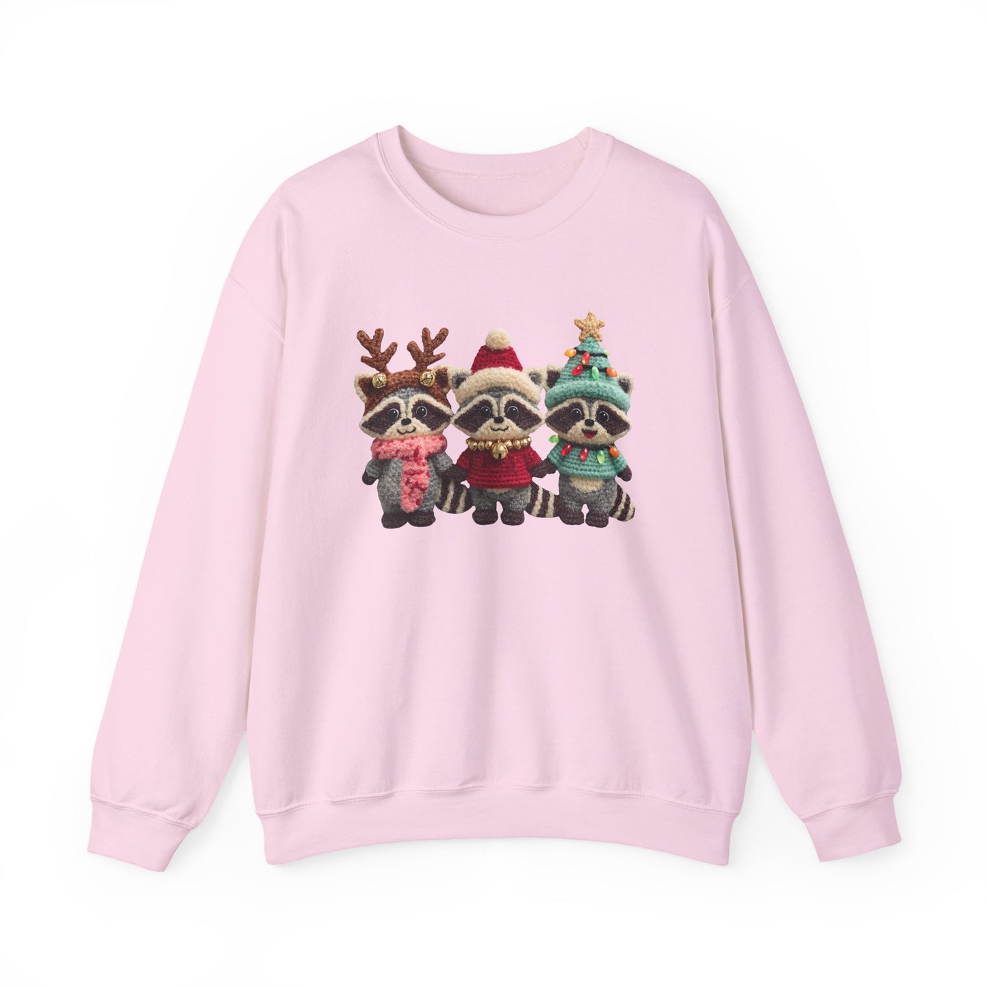 Cute Christmas Racoons Sweatshirt - Faux Yarn