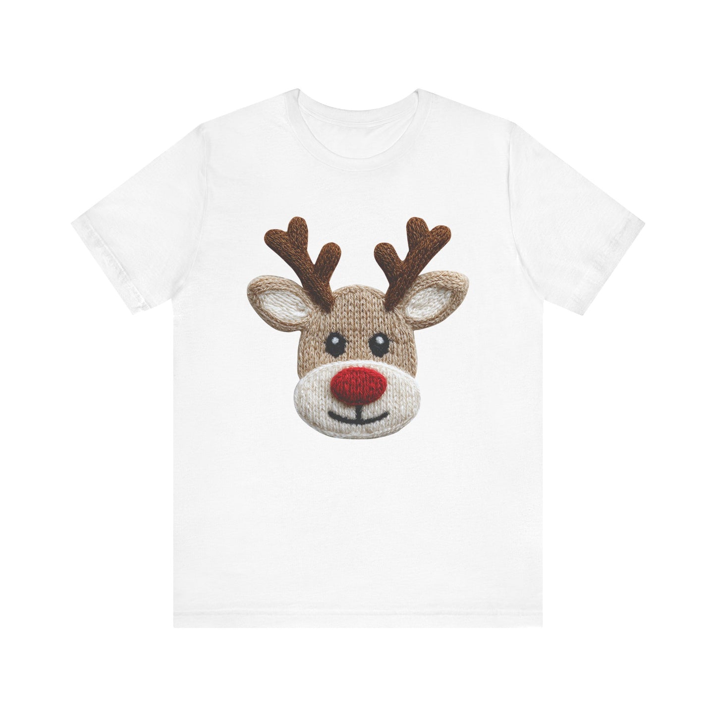 Cute Reindeer Face Christmas T-Shirt - Faux Yarn