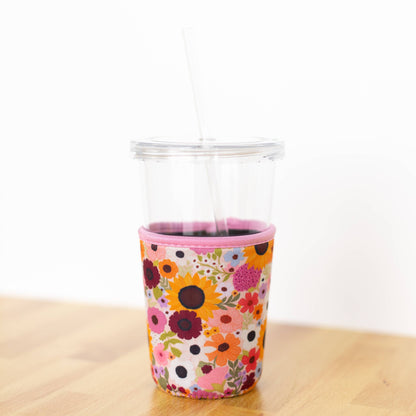 Rainbow Garden Drink Sleeve, Iced Coffee Koozie, Drink Cover