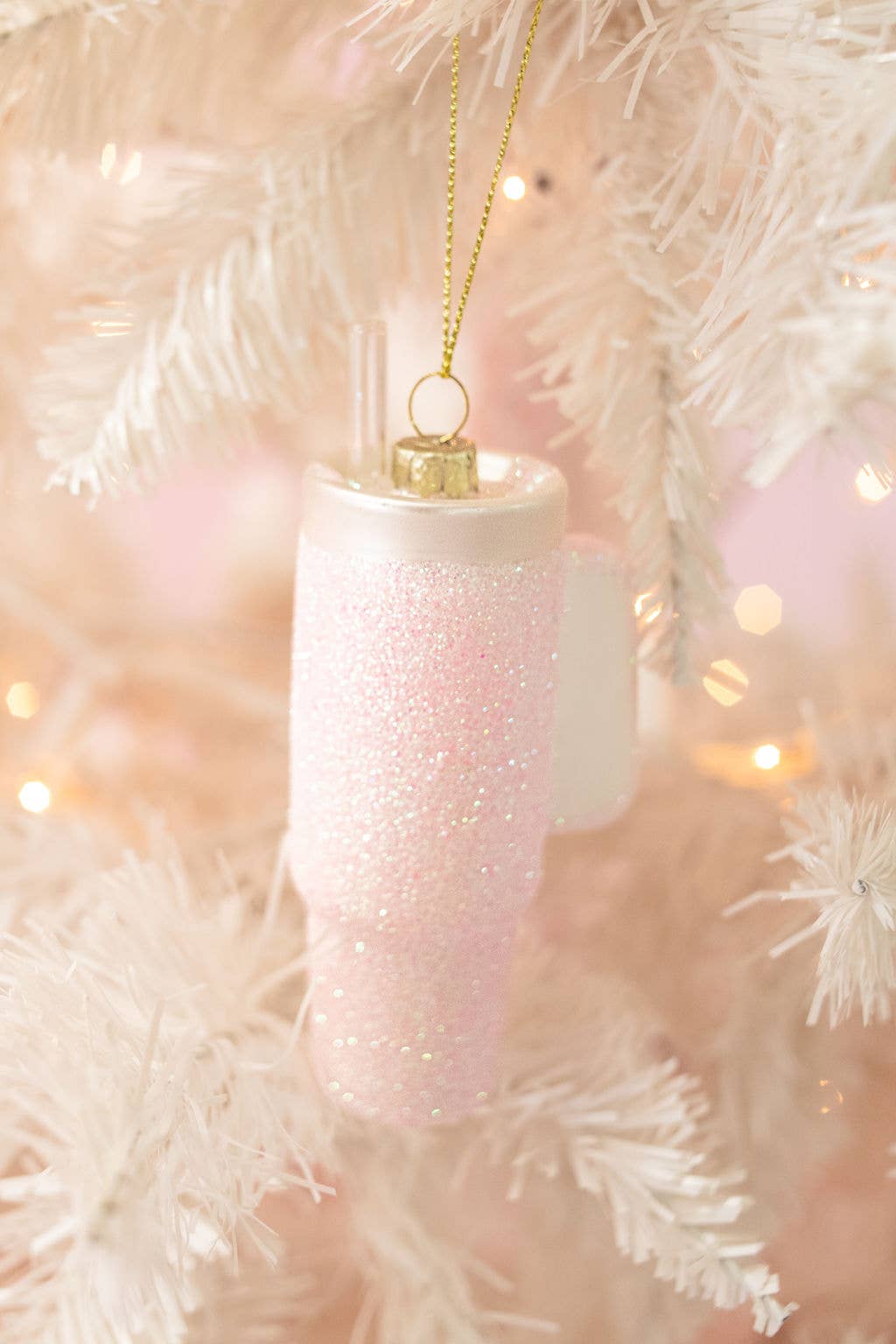 Pink Glittered Trendy Tumbler Christmas Ornament - Pink Glitter Cup