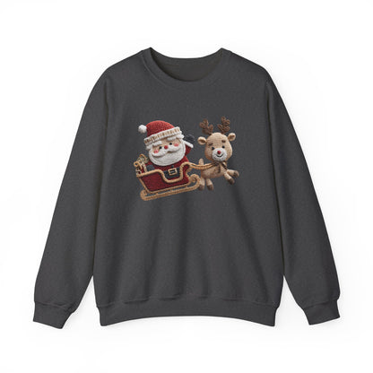 Santa Sleigh Christmas Sweatshirt - Faux Yarn