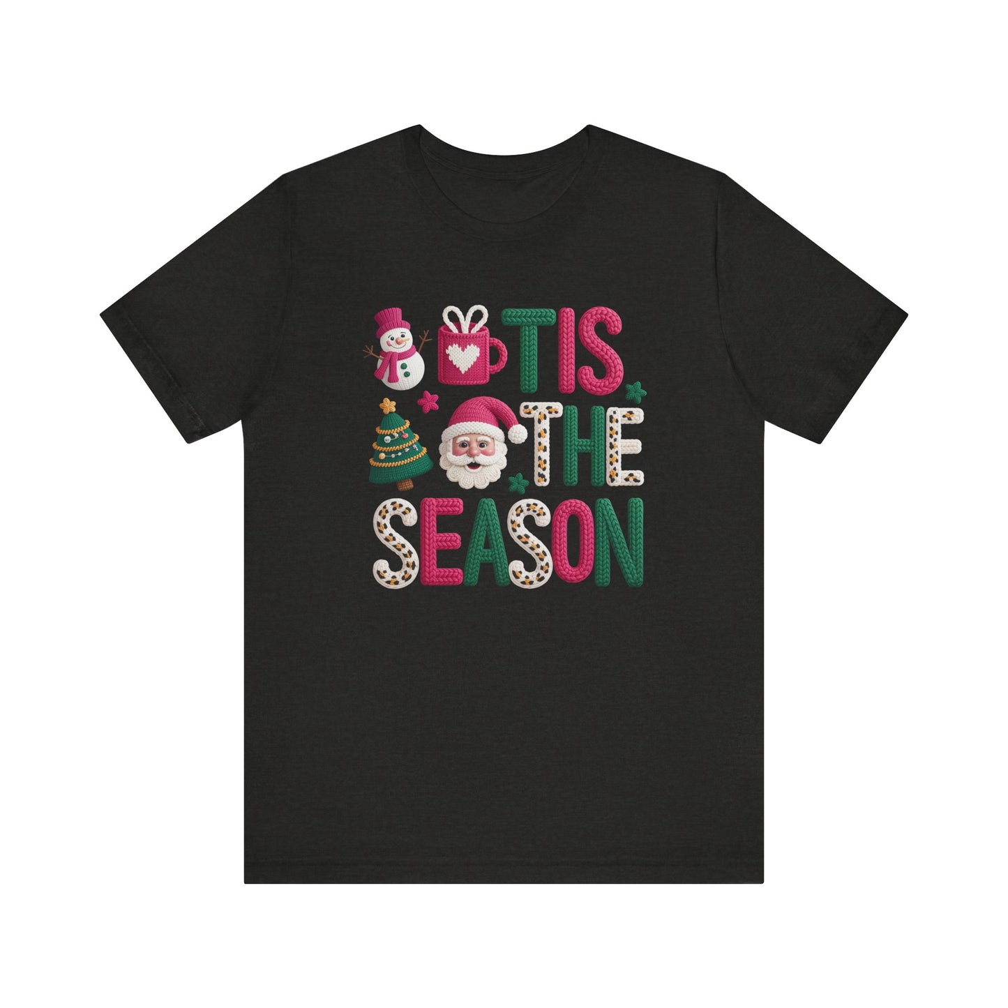 Tis the Season Leopard Letters Christmas T-Shirt - Faux Yarn
