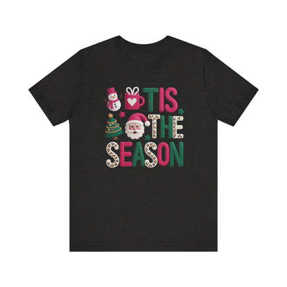 Tis the Season Leopard Letters Christmas T-Shirt - Faux Yarn