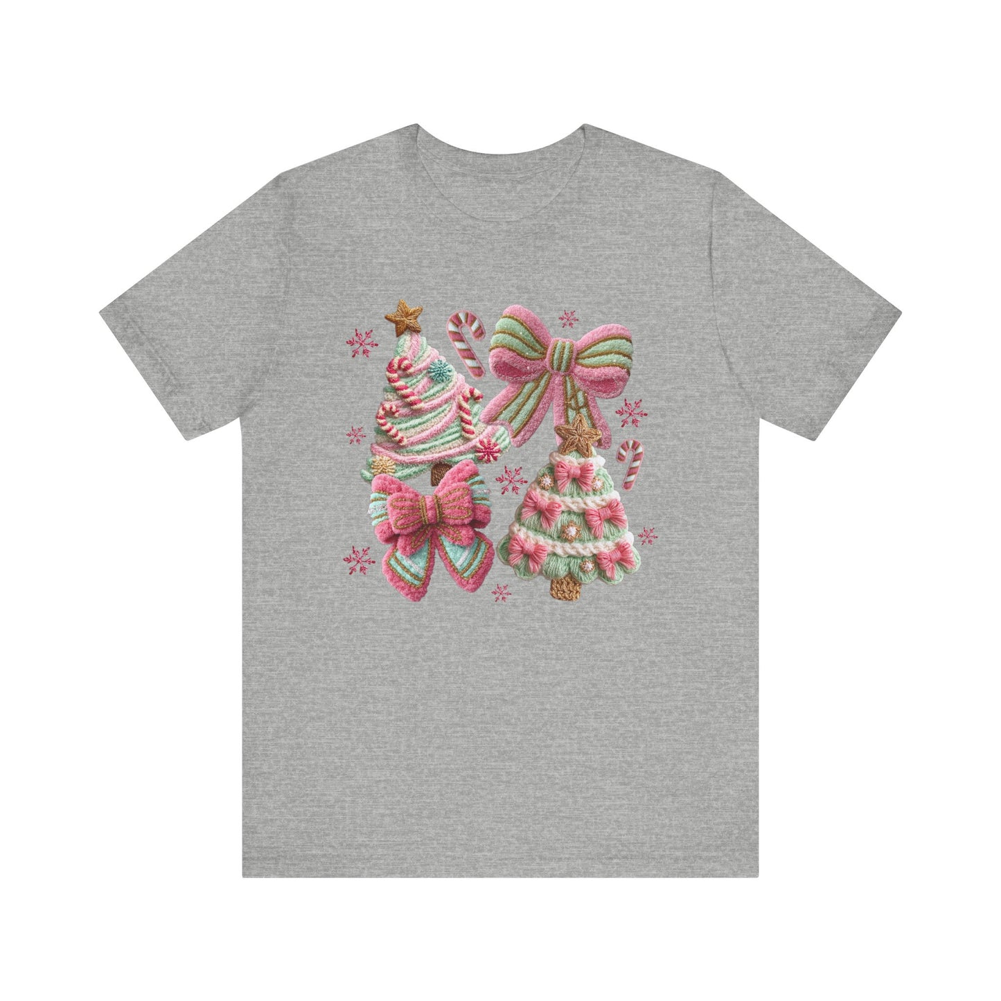 Pastel Pink Bows Coquette Christmas T-Shirt - Faux Yarn