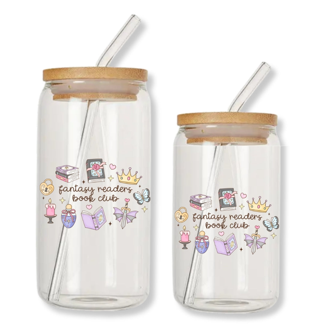 Fantasy Readers Book Club Doodles 16 oz. or 20 oz. Glass Can Cup Just So Happy