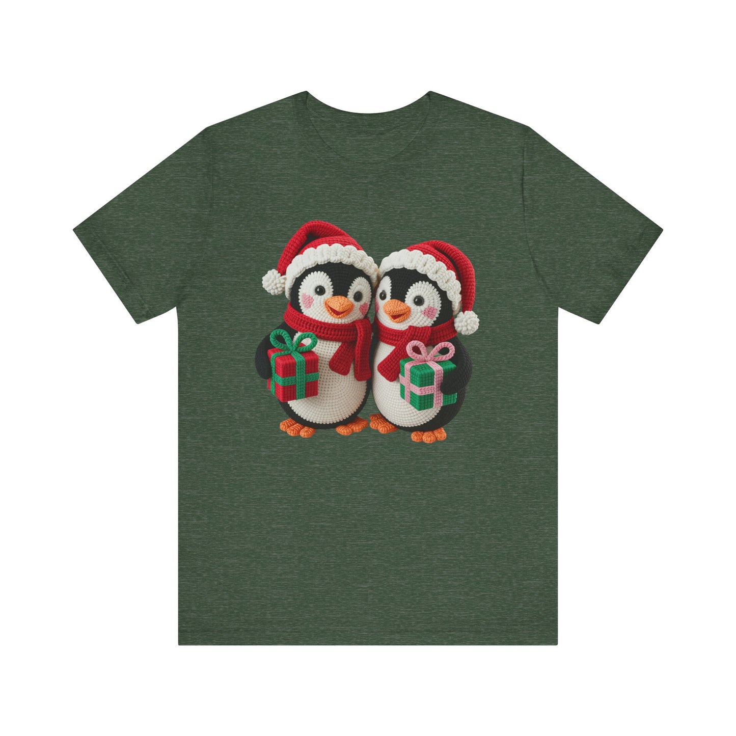 Cute Christmas Penguins T-Shirt - Faux Yarn