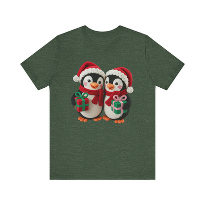 Cute Christmas Penguins T-Shirt - Faux Yarn
