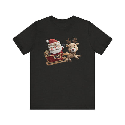 Santa Sleigh Christmas T-Shirt - Faux Yarn