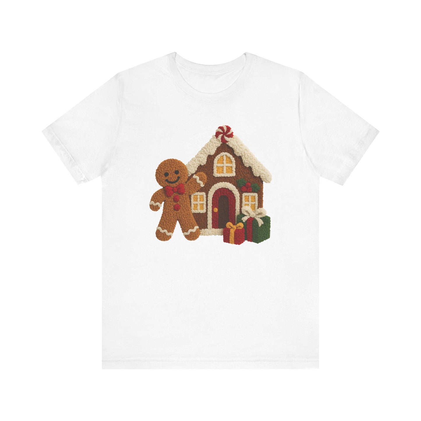 Ginger Bread Man House Christmas T-Shirt - Faux Yarn