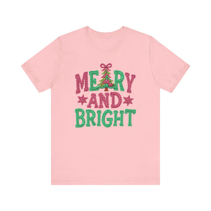 Merry & Bright Christmas T-Shirt - Faux Yarn