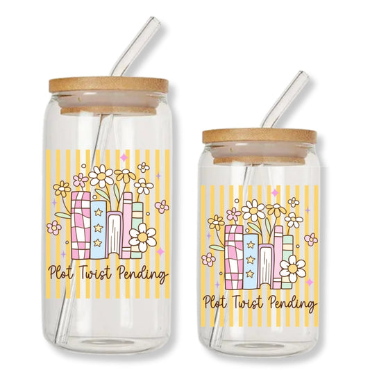 Plot Twist Pending Stripes 16 oz. or 20 oz. Glass Can Cup Just So Happy