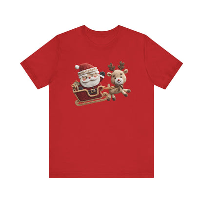 Santa Sleigh Christmas T-Shirt - Faux Yarn