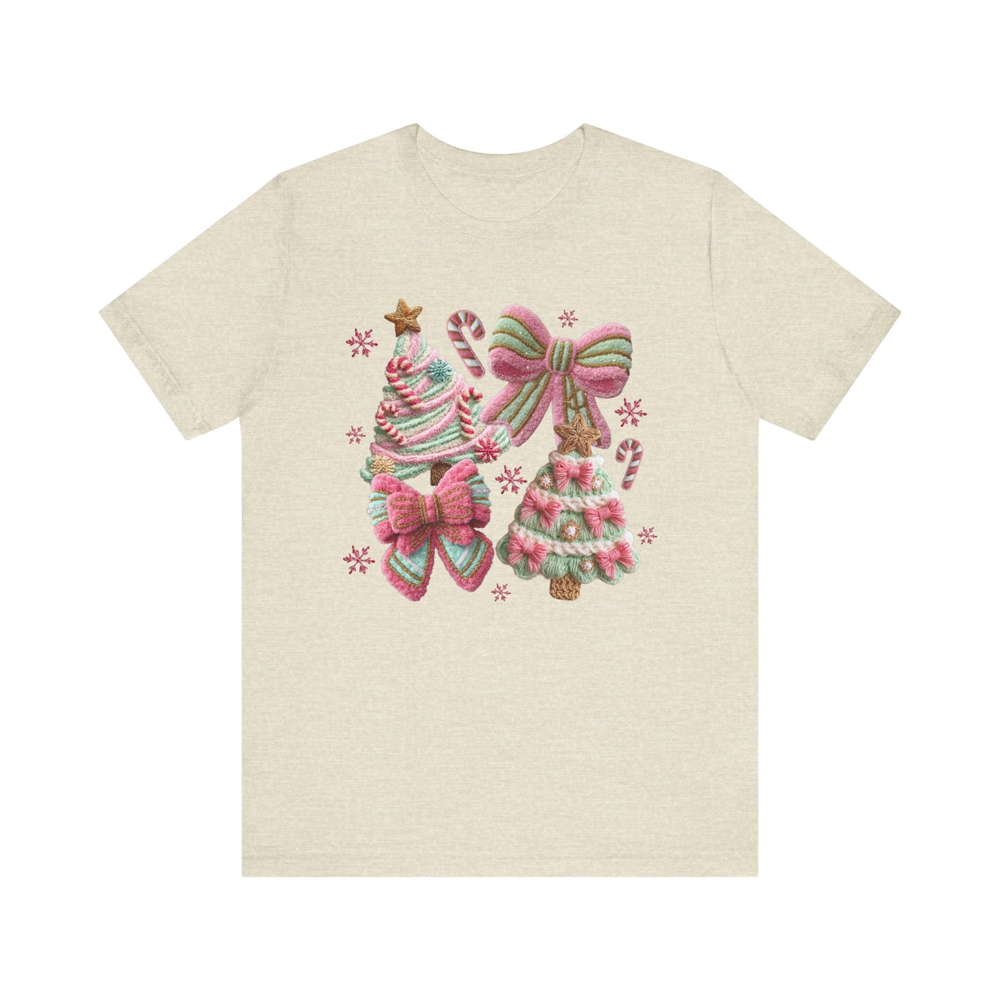 Pastel Pink Bows Coquette Christmas T-Shirt - Faux Yarn