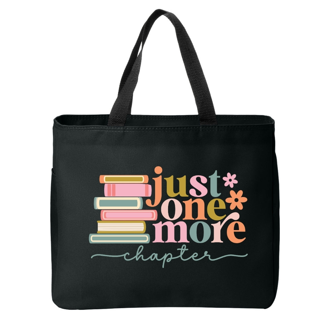 Just One More Chapter Stacked Books Tote Bag Just So Happy