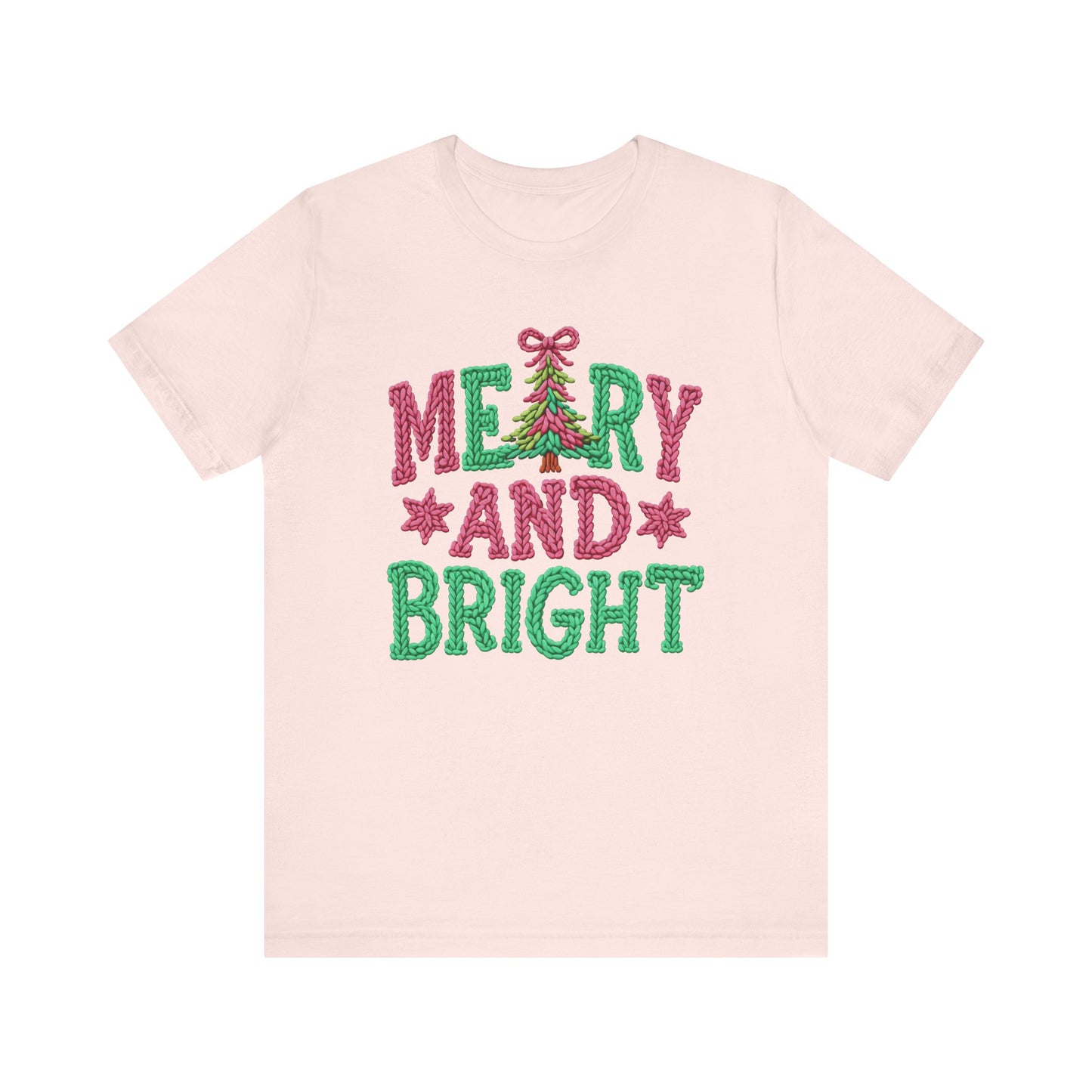 Merry & Bright Christmas T-Shirt - Faux Yarn
