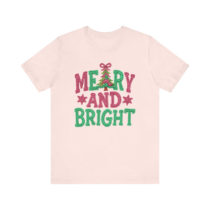 Merry & Bright Christmas T-Shirt - Faux Yarn