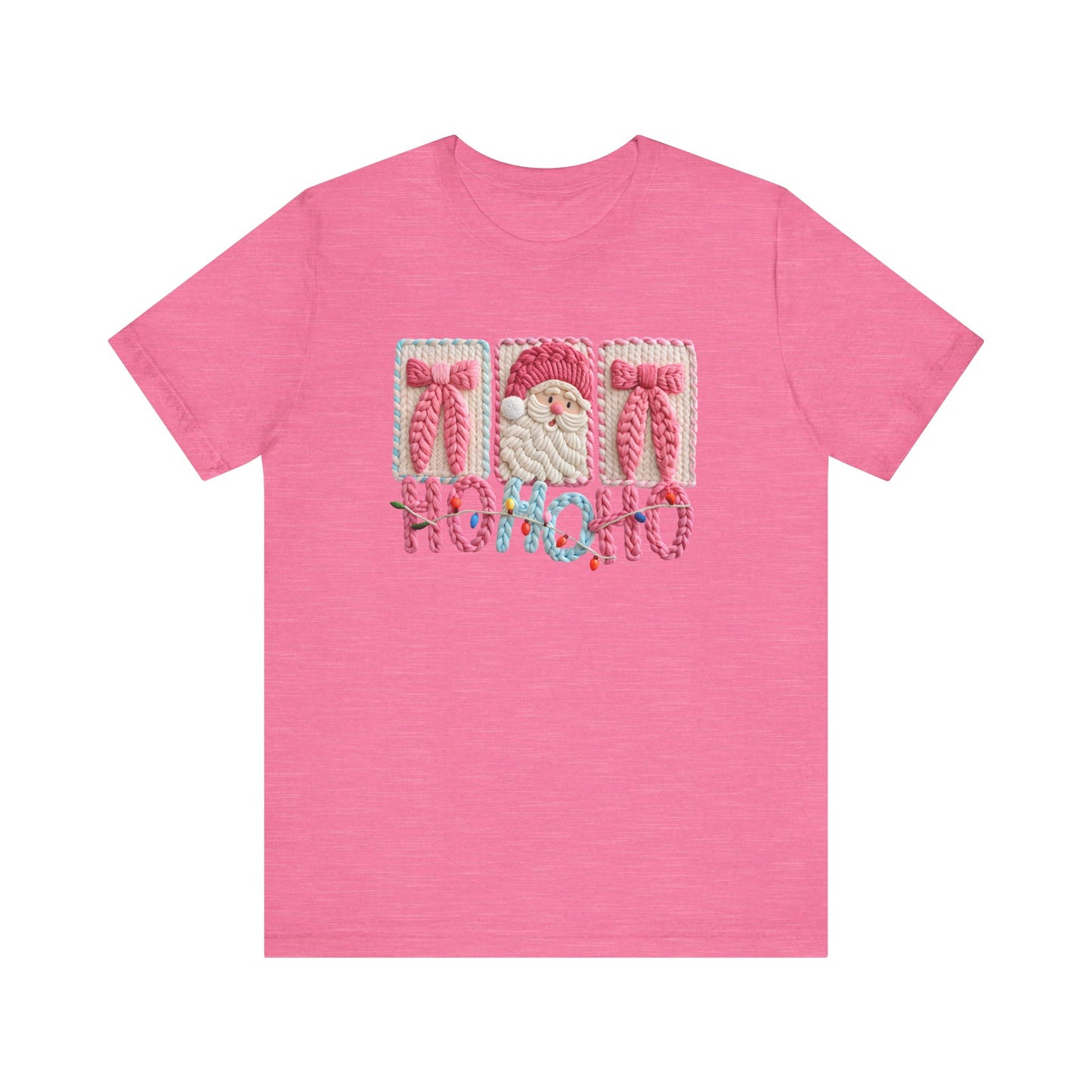 Ho Ho Ho Cute Pink Christmas T-Shirt - Faux Yarn