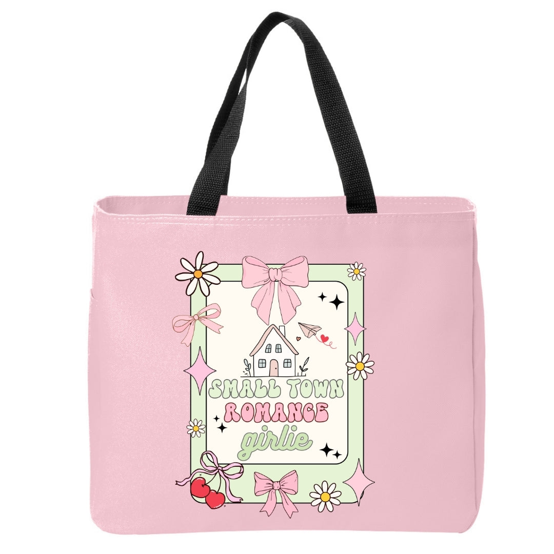 Small Town Romance Girlie Tote Bag Just So Happy