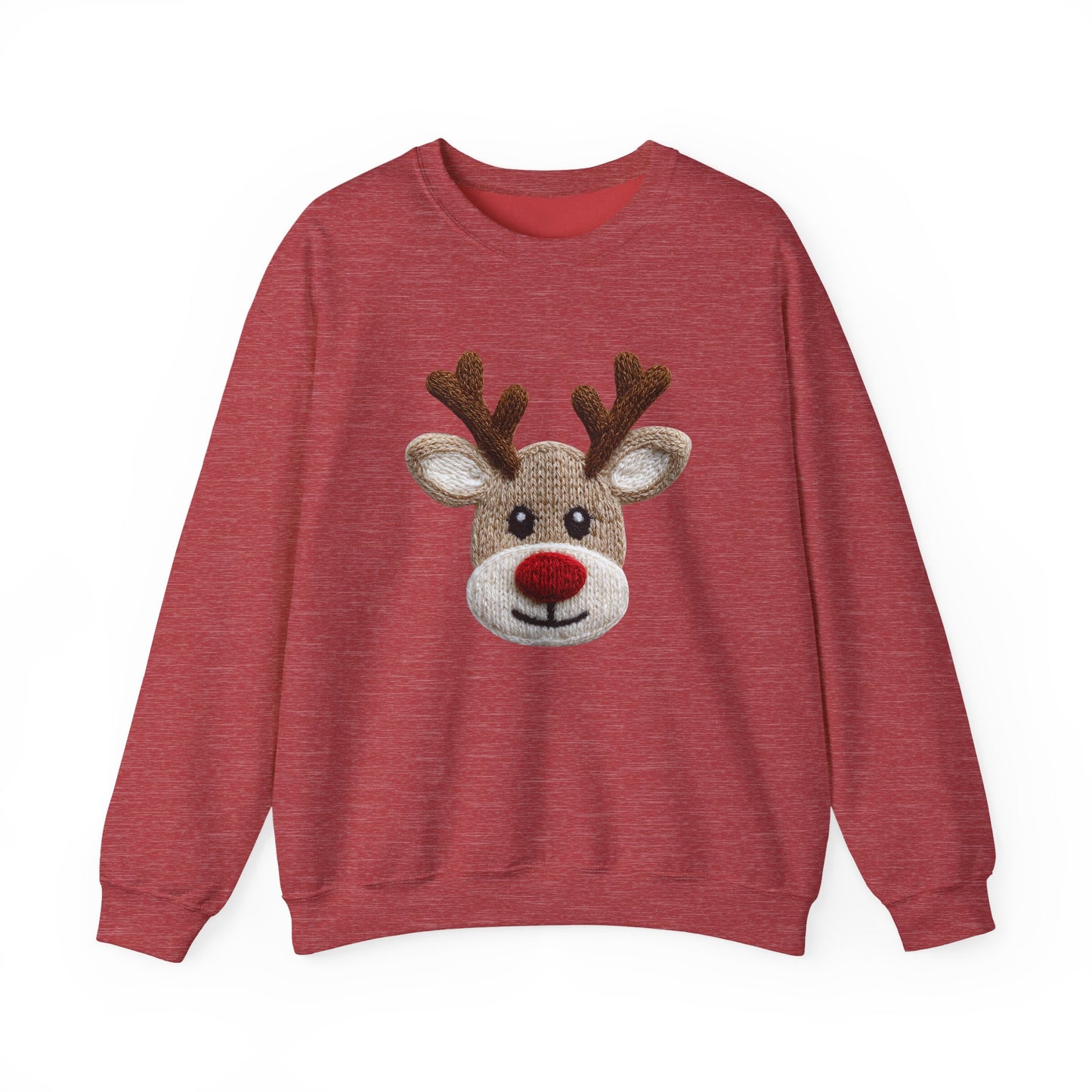 Cute Reindeer Face Christmas Sweatshirt - Faux Yarn