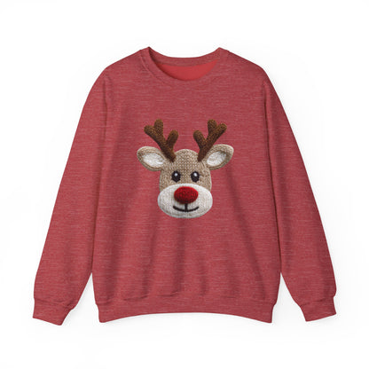 Cute Reindeer Face Christmas Sweatshirt - Faux Yarn