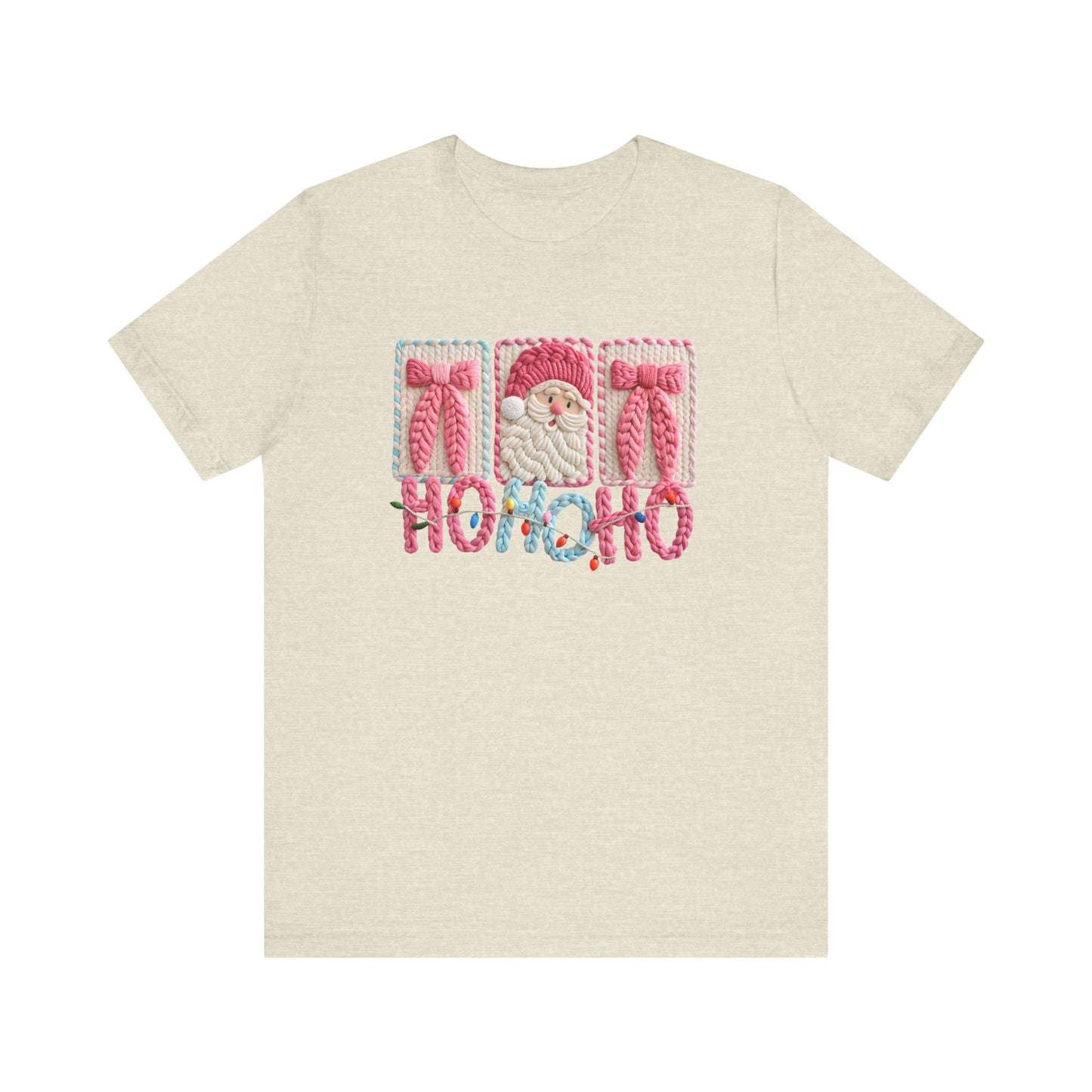 Ho Ho Ho Cute Pink Christmas T-Shirt - Faux Yarn