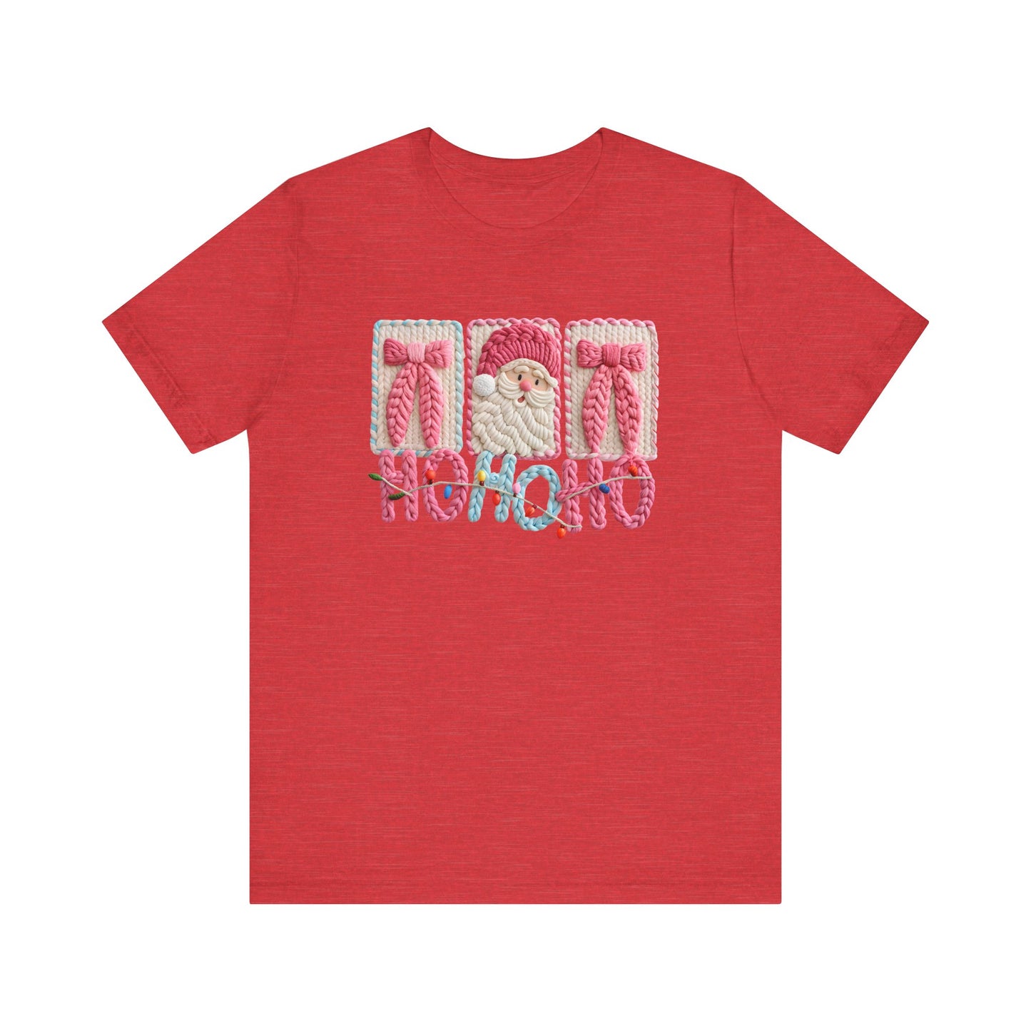 Ho Ho Ho Cute Pink Christmas T-Shirt - Faux Yarn