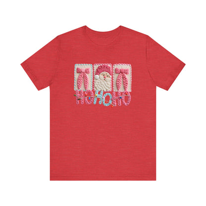 Ho Ho Ho Cute Pink Christmas T-Shirt - Faux Yarn
